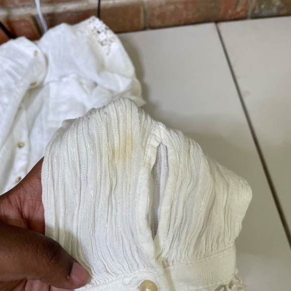 Free People Blouse Lace Inset Button Front‎ Long Sleeves High-Low Hem White W M - Picture 10 of 12